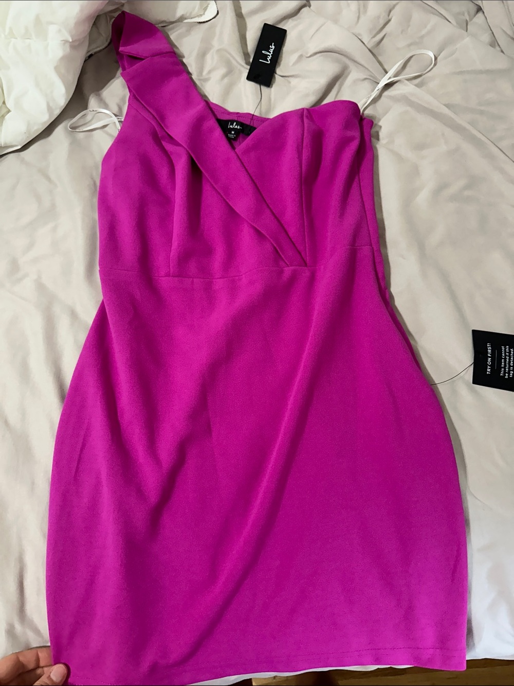 Lulu's One-Shoulder Hot Pink Sheath Dress